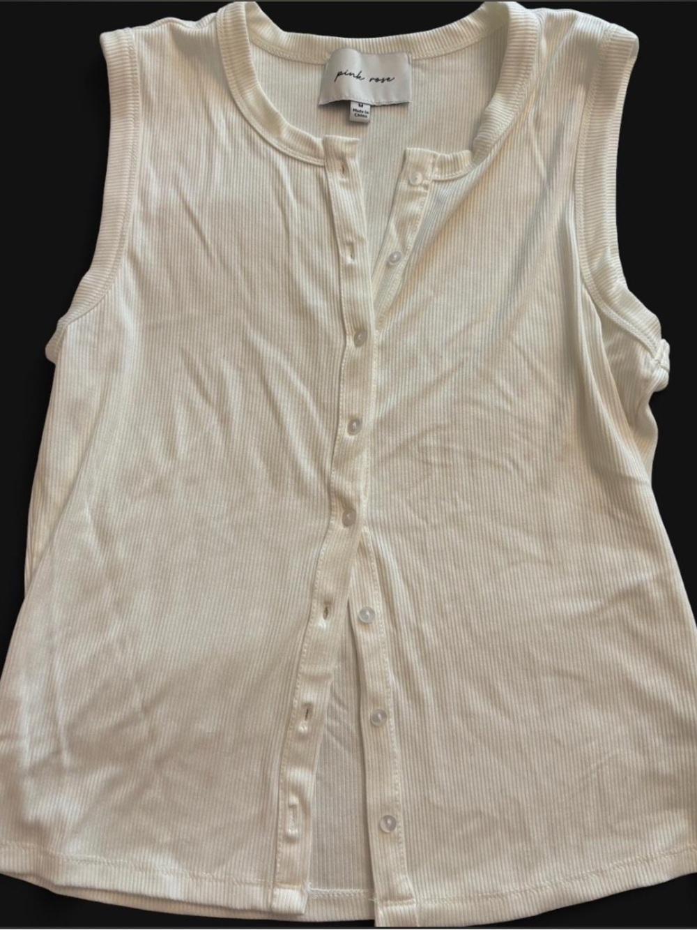 Pink Rose Cream Ribbed Button-Front Tank Top